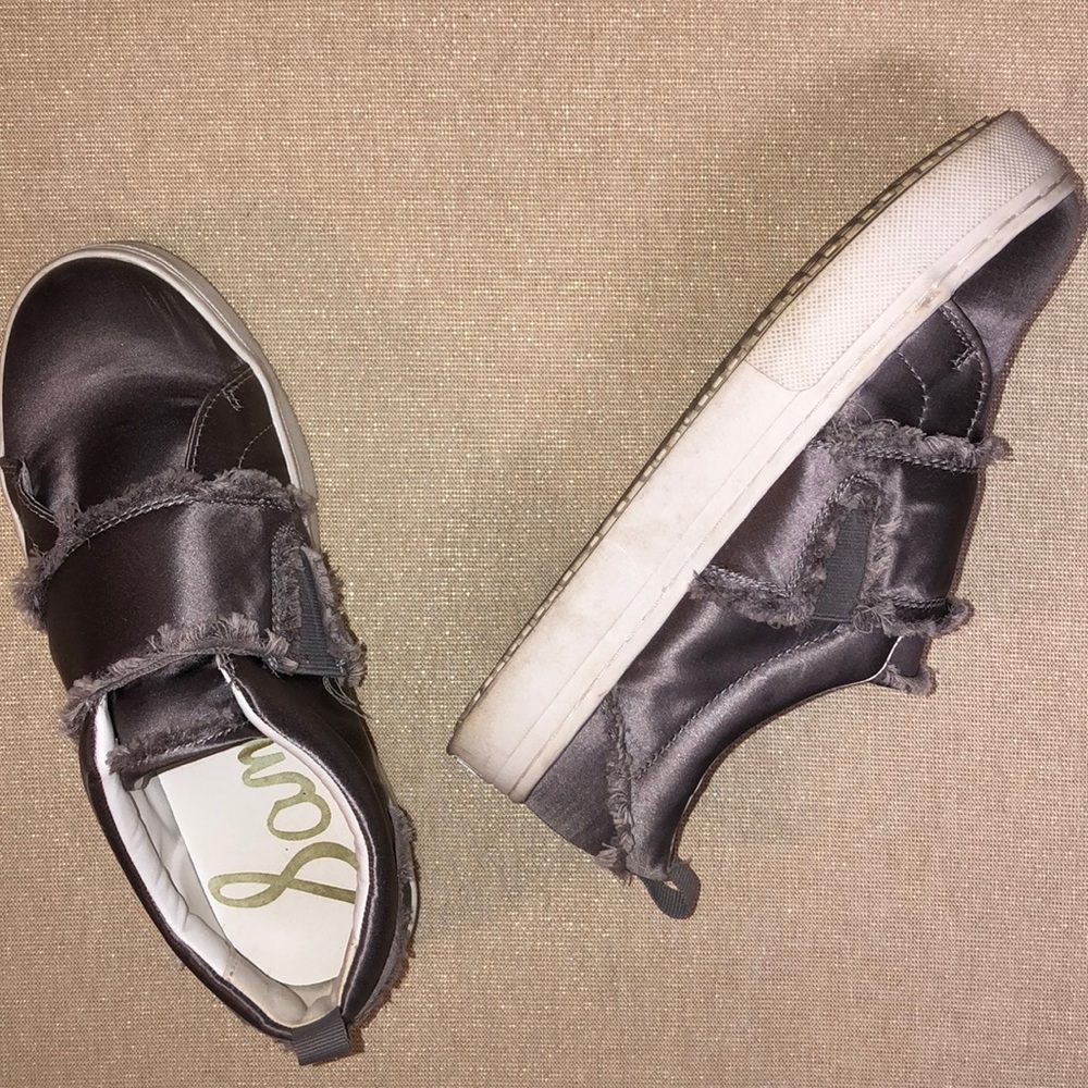 Lavender Grey Satin Sam Edelman slip-ons